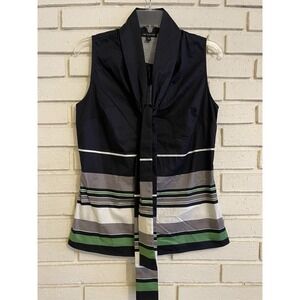 The Limited Top Blouse Striped Sleeveless Sz.‎ Medium Tie V Neck Stretch NEW